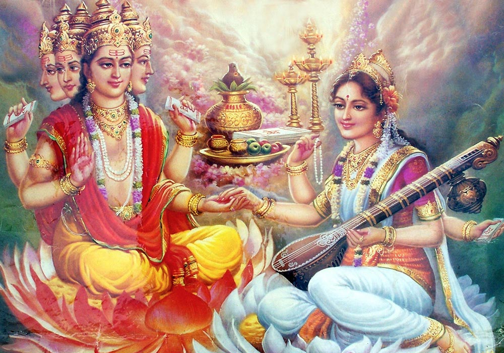 देवी सरस्वती ब्रह्मा जी के साथ