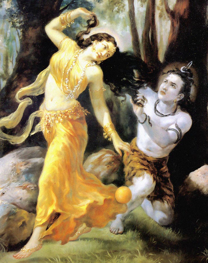 श्री हरि विष्णु को मोहिनी रूप में देख, कामदेव को भस्म करने वाले भगवान शिव का मोहित हो जाना।