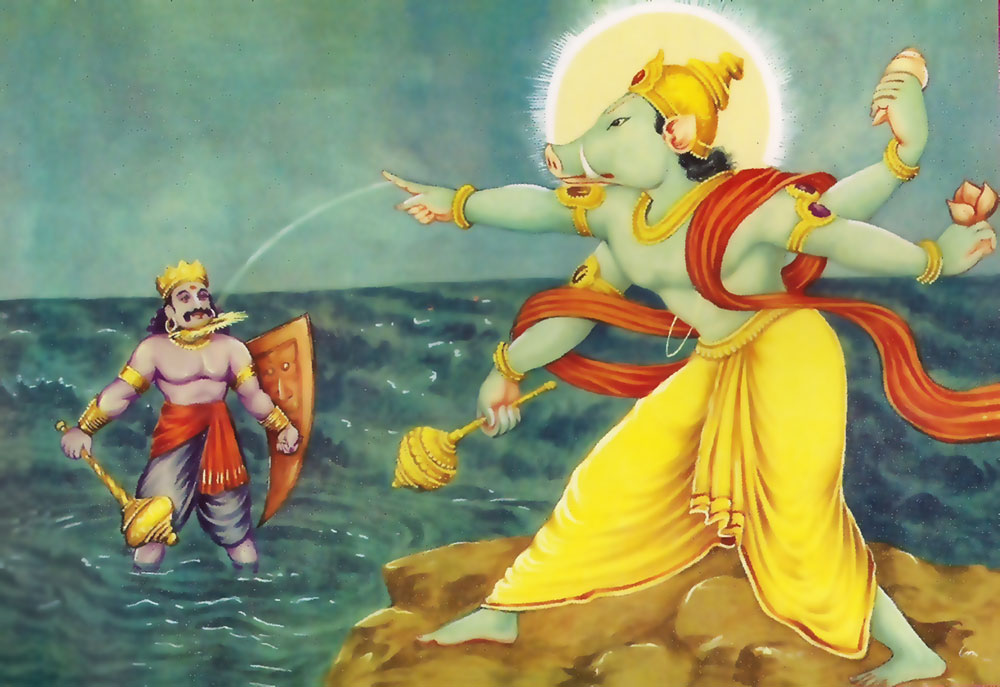 वराह भगवान, हिरण्याक्ष का वध करते हुए
